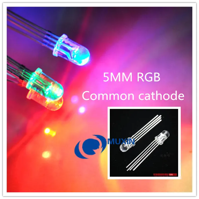 50pcs x 5mm 4 pin RGB Diffused Common Cathode LED Red Green Blue 