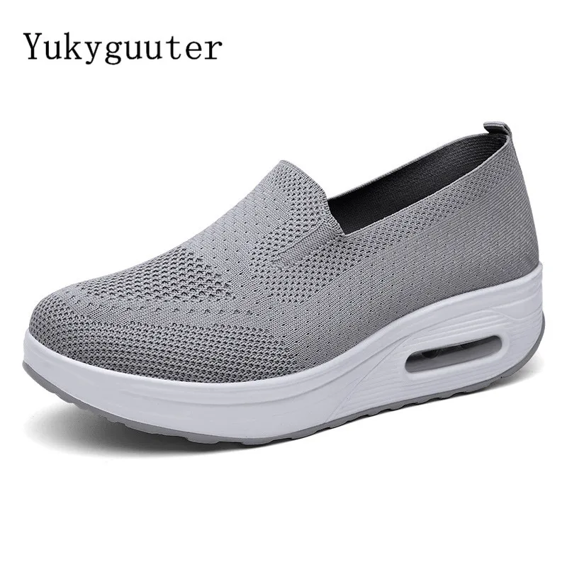 

Woman Sneakers Running Shoes Girls Flat Outdoor Breathable Knit Upper Socks Lightweight Athletic Chunky Air Cushion Platform