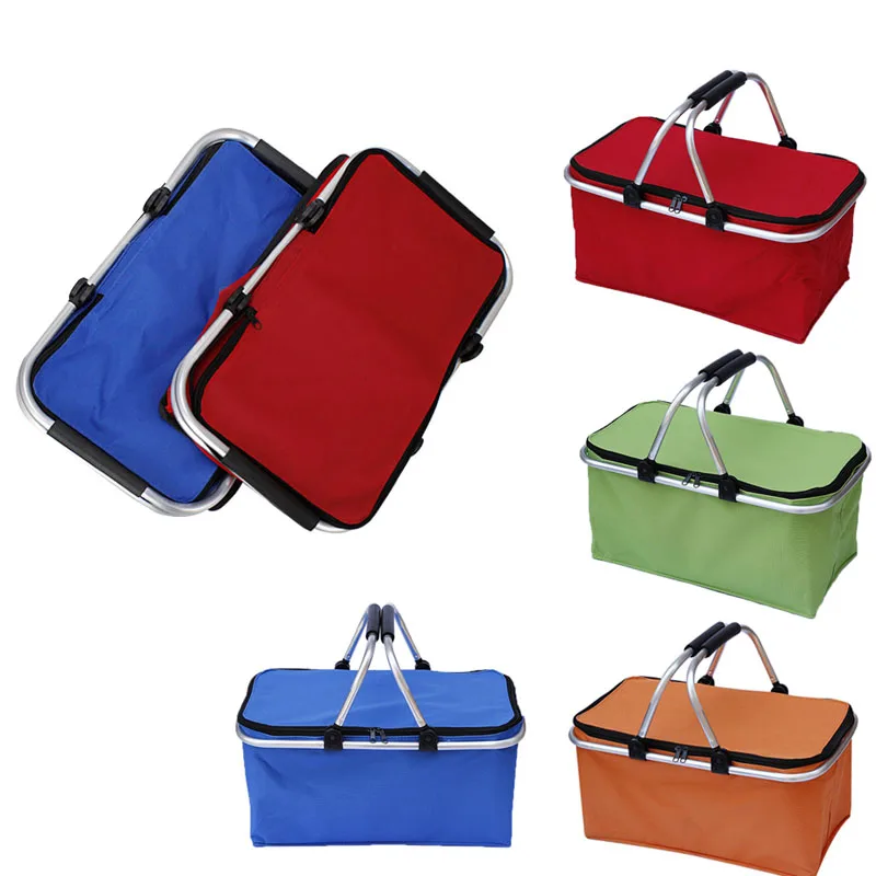 Folding Picnic Camping Shopping Basket Insulated Cooler Cool Hamper Zip Hand Bag Waterproof Bags PAK55