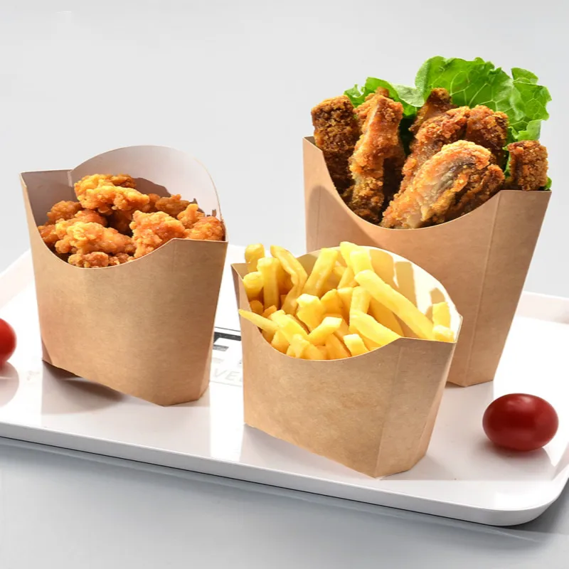 

100PCS French Fries Disposable Kraft Paper Snack Anti-oil Cups Packing Box Take away Fast Food Holders Takeaway Supplies