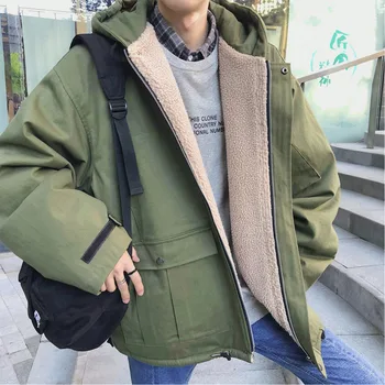

Winter New Jacket Men's Warm Thick Fashion Parka Solid Color Casual Hooded Coat Man Streetwear Wild Loose Cotton Male Clothes