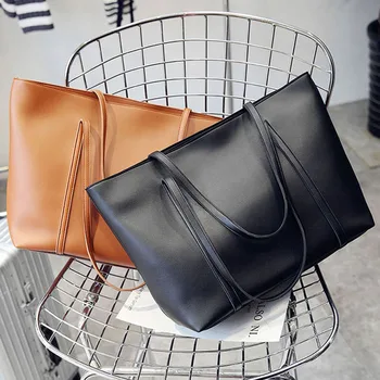 

2020 new ladies pu leather solid color soft leather handbags personalized handbag simple shoulder bag big bag
