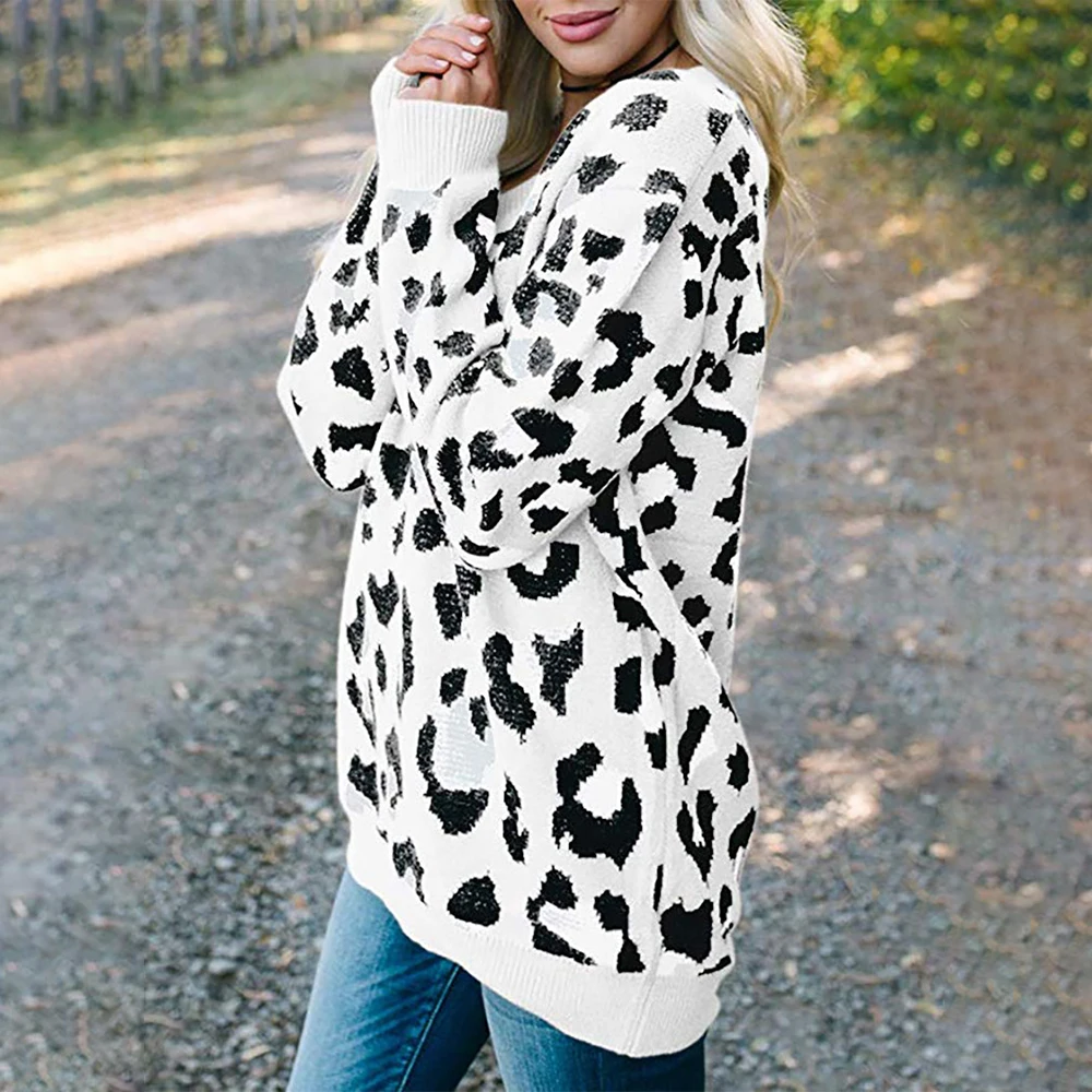 2019 Woman Leopard Knitted Sweater Winter Print V-Neck Long Sleeve Female Pullovers Casual Sweater Loose Female Sweaters D30 2019 Woman Leopard Knitted Sweater Winter Print V-Neck Long Sleeve Female Pullovers Casual Sweater Loose Female Sweaters D30