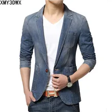 Брендовый Мужской Блейзер, модный мужской Джинсовый блейзер, мужской пиджак, приталенный Повседневный осенний Джинсовый блейзер, мужской костюм