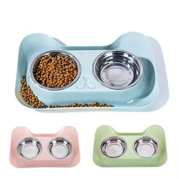 

Dog Cat Feeding Bowl Feeder Drinking Bowls with Double Stainless Steel for Cats and Dogs Food Water Bowl Non-Spill Non-Skid