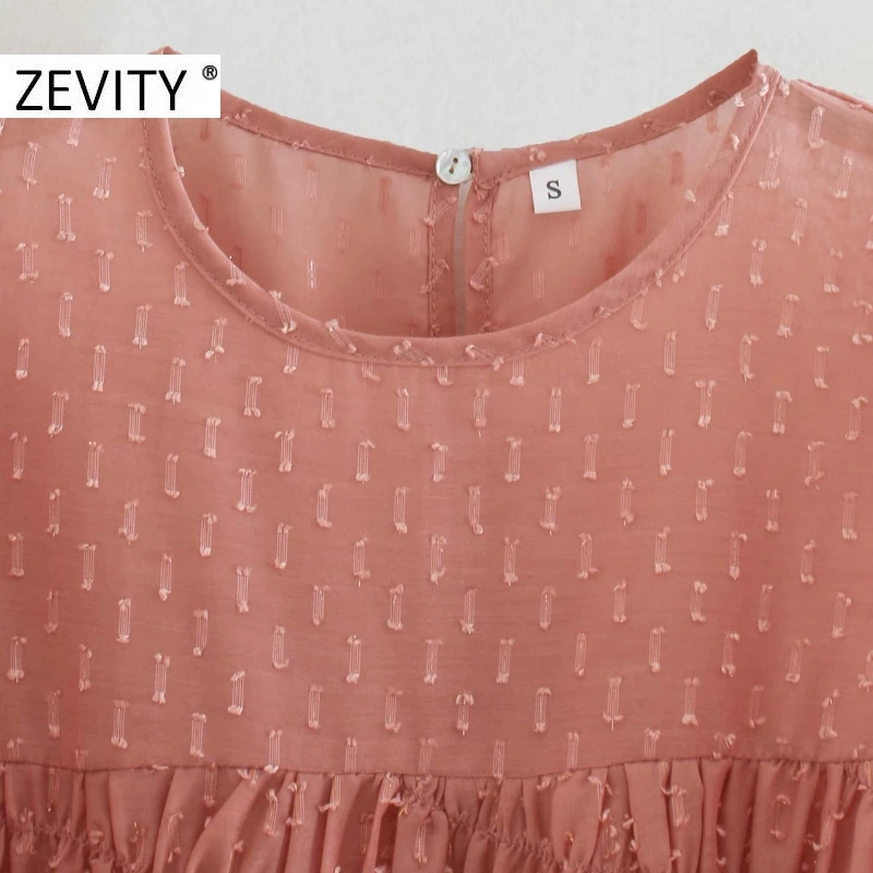 ZEVITY New women sweet o neck puff sleeve chiffon dress female elastic double layer casual vestido chic ruffles dresses DS4509