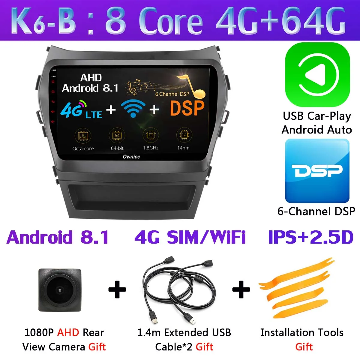 K6-B-CarPlay 360 ° панорамный 4G LTE Android 9,0 4G+ 64G DSP CarPlay Автомобильный мультимедийный плеер для hyundai Santa Fe 3 Grand IX45 2013- gps радио - Цвет: K6-B-CarPlay