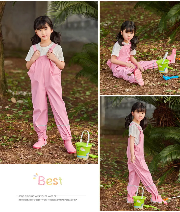 Brand Waterproof Baby Girls Boys PU Rain Pants Sporty Trousers with Strap Children Outerwear Kids Outfits For 80-140cm