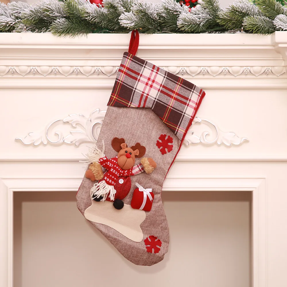 Рождественские подвесные украшения, носки, Рождественская игрушка, носки, чулки, конфетная сумка, подарочное Рождественское украшение, однотонный декор, украшение для праздника, сделай сам - Цвет: C