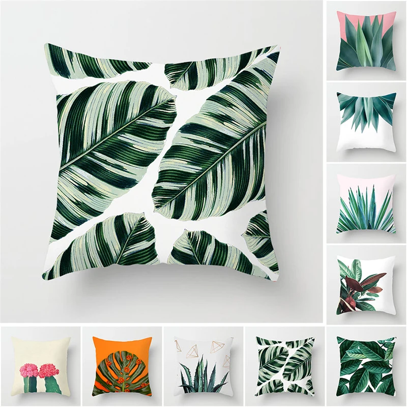 Fuwatacchi Green Cactus Cushion Cover Tropical Plant Pillow Cover for Home Chair Sofa Decorative Pillows Birds Pillowcases