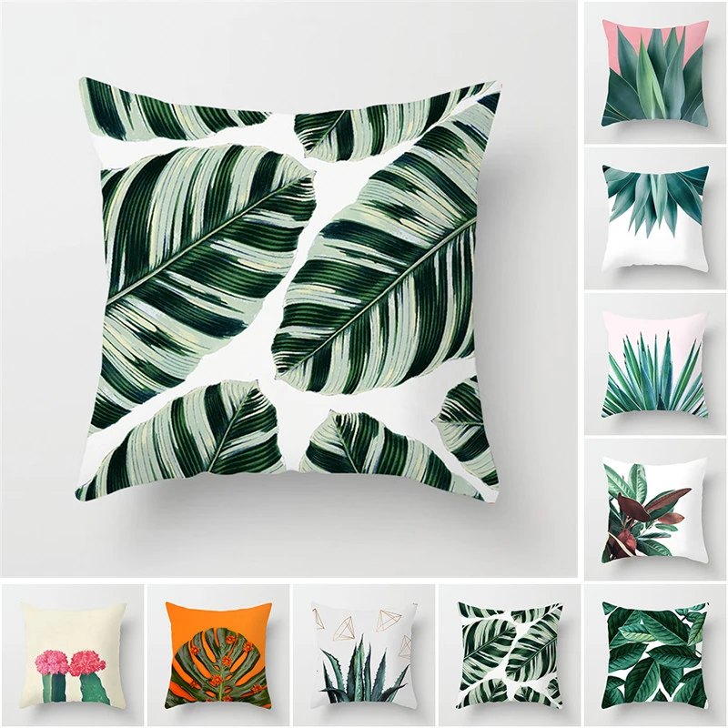 

Fuwatacchi Green Cactus Cushion Cover Tropical Plant Pillow Cover for Home Chair Sofa Decorative Pillows Birds Pillowcases