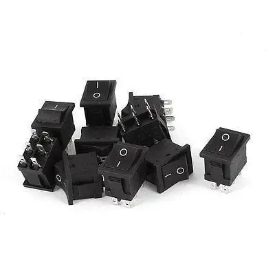 AC 250V 6A 125V 10A 6 Termials DPDT ON/OFF 2 позиционный тумблер, черный цвет, 10 шт
