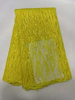 

2020 New French Tulle Lace Fabric High Quality African Lace Fabric With YELLOW Sequins Lace Fabric For Nigerian Lace Fabrics