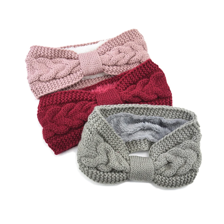 Women Plus Velvet Knitted Headband Twist Bow Hairband Sports Headband Ear Protection Headgear Winter Warm Wool Hair Accessories mini hair clips