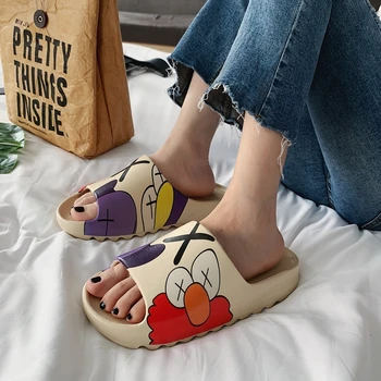 

Women Anime Pattern Slippers Outdoor Flip Flops Summer Beach Sandals Fashion Fish Mouth Slippers Printed Women's Non-slip Slides