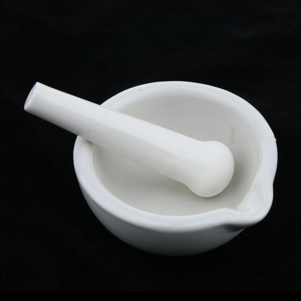 Chinese White Herb Mortar Pestle Pill Crusher Spice Seasoning Grinder Bowl Set Stone Stick + Ceramic Bowl