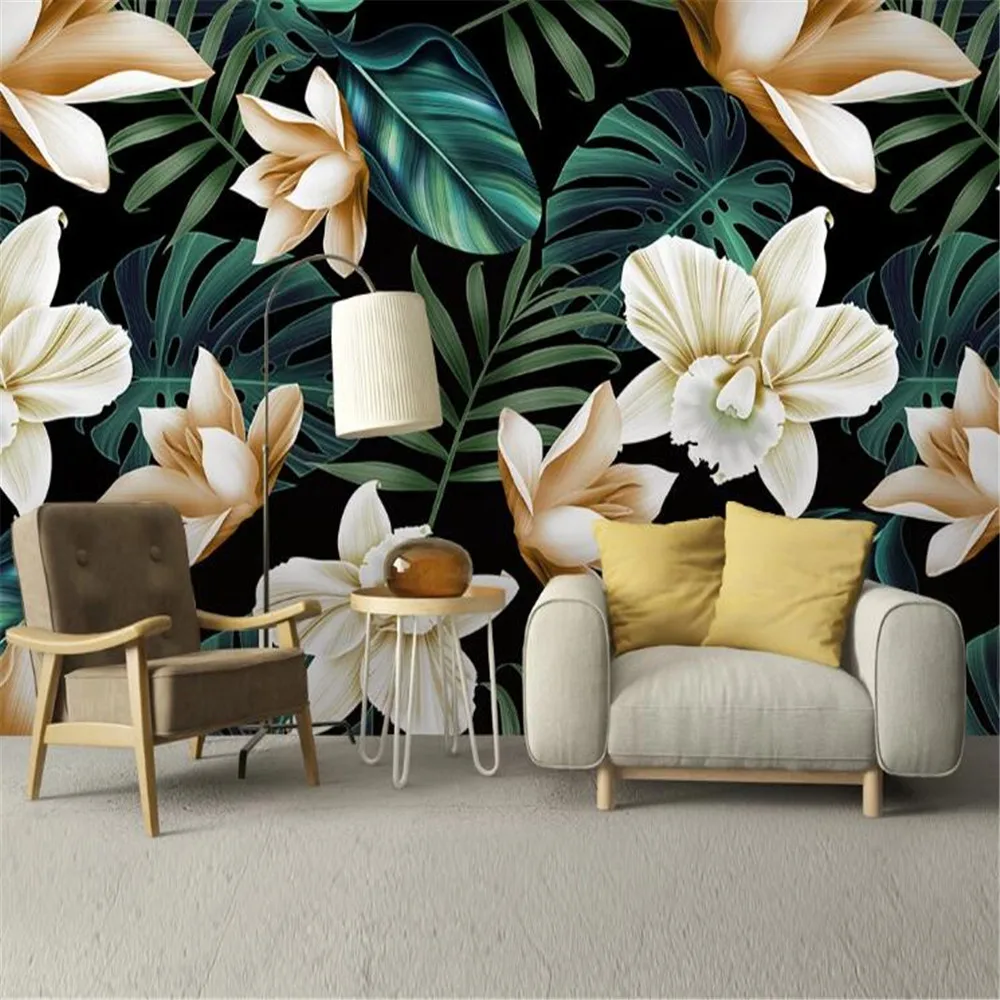 

Milofi custom large wallpaper mural Nordic simple hand-painted tropical flowers banana planner living room background wall