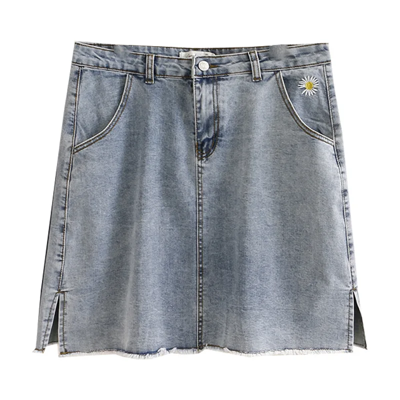 

Women Summer Skirt Lady Bottoms Female Denim Skirts Daisy Floral Stretch Embroidery Slim Fashion Plus Size Pantalones L2 653