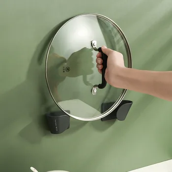 

1Pair Self Adhesive Pot Lid Holder Punch-Free Pan Cover Storage Rack Holder Wall Mounted Kitchen Cooking Utensil Tool Organizer