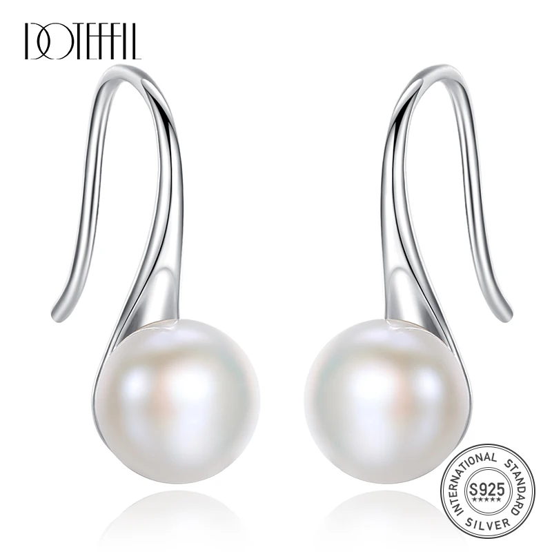 DOTEFFIL Hot Sale 100% 925 Silver Spoon Shape Drop Earrings Natural Freshwater Pearl Jewelry Female Gift Wholesale | Украшения и