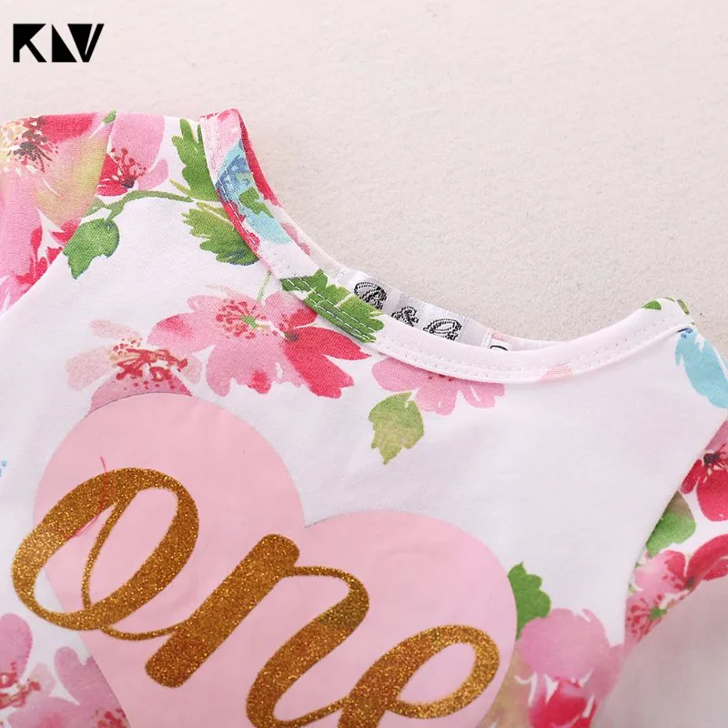 KLV/комплект одежды из 2 предметов; летняя одежда для маленьких девочек; комбинезон на день рождения; Топ без рукавов; юбка-пачка с цветочным рисунком