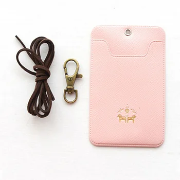 

Cards Protective Shell Name Badge Card Case Business Card Holder PU Leather Bus Card Covering Cases with Buckle nack lanyard