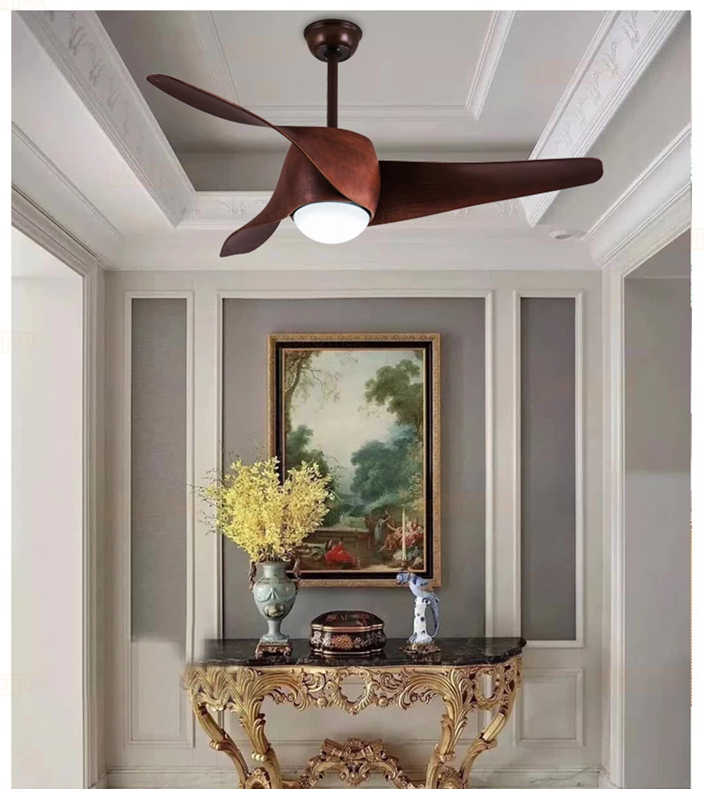 52 inch Ceiling Fans 3 Blades wooden American retro remote fan creative wood Curved surface 220v bedroom living room lighting