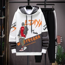 

Men Tracksuit Sets Casual Sweatpants Korean Fashion Hip Hop Hoodies Jogger Clothing Sets Black Long Sleeve Sweatshirt with Hood