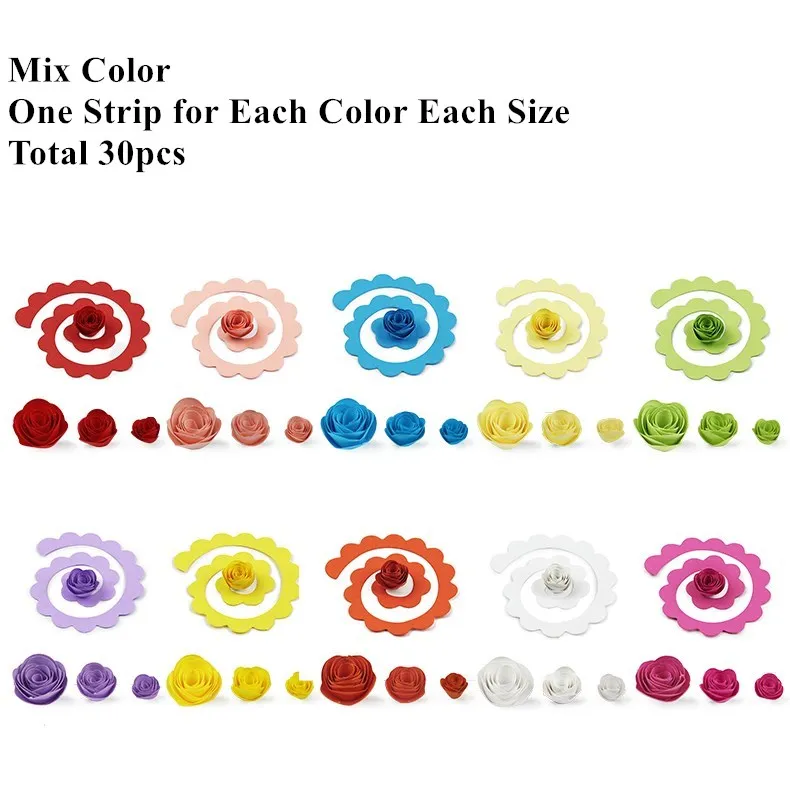 30pcs Multi Size Rose Flower Quilling Paper Strips Craft Make Paper Flowers Kit for Scrapbooking Quilling Paper Set 