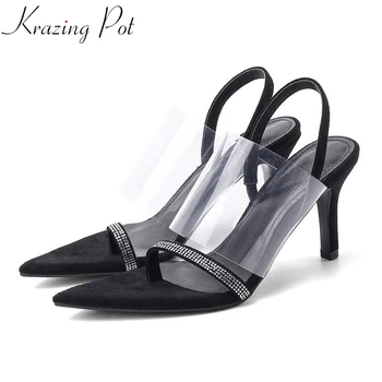 

Krazing pot 2020 summer pointed peep toe super high heels rhinestone decorations mature lady sexy nightclub sandals women L30