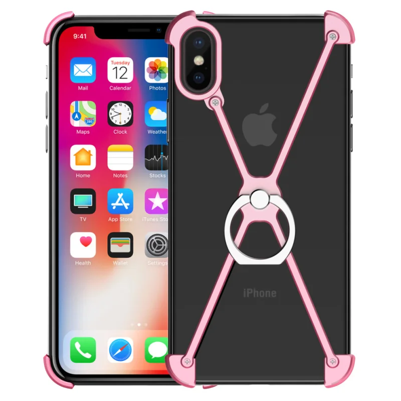 Роскошный Алюминиевый металлический бампер чехол для Apple iPhone XS/X тонкий противоударный палец кольцо держатель чехол для iPhone X XS бампер - Цвет: Rose Gold