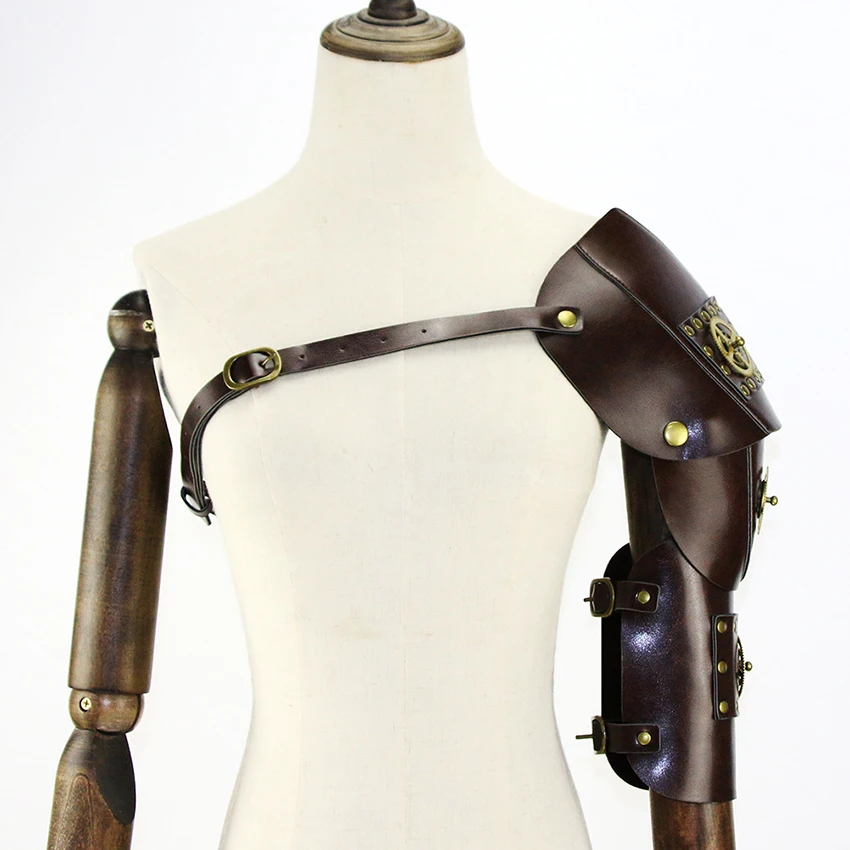 Steampunk Arm Guard Retro Gear Mechanical Medieval Cyberpunk Leather Shoulder Armor Archer Shield Prop Cosplay Anime Accessory