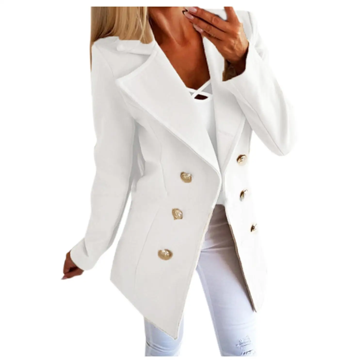 Женские блейзеры и куртки размера плюс, зимнее повседневное пальто на пуговицах с открытым передом, Женская Офисная куртка, верхняя одежда, блейзер feminino - Цвет: Белый