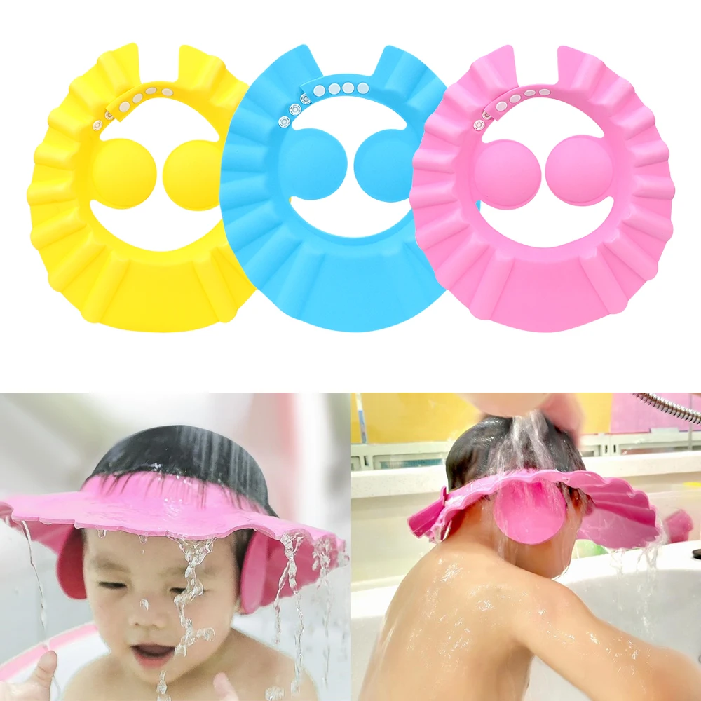 

Safe Soft Hat Adjustable Baby Shower Shield Hat Shower Caps Children Shampoo Cap Ear Protection Bath Wash Hair Cap