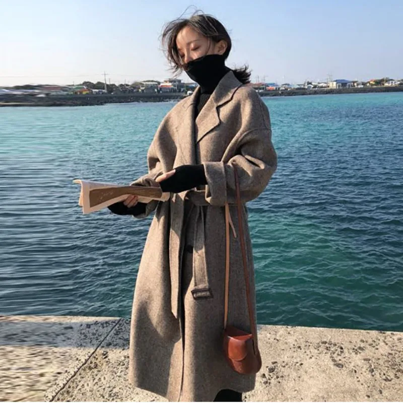 

LANMREM 2020 Autumn And Winter Woolen Coat Women's Long Section Lapels With Single-breasted Woolen Coat Winter 19B-a619