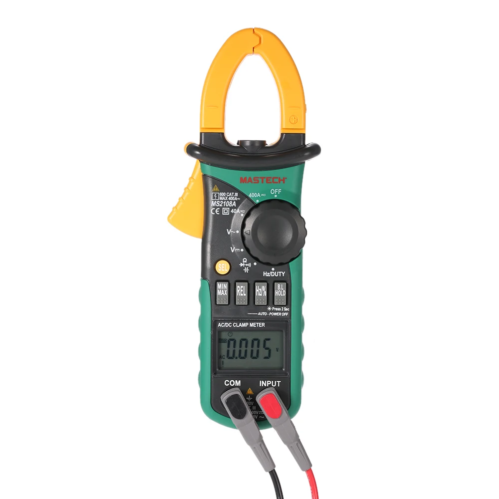 

Mastech MS2108A Digital Clamp Multimeter Frequency Max./Min.Value Measurement Holding Lighting Bulb Carrying Bag