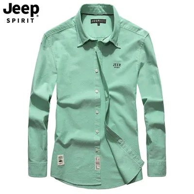 JEEP SPIRIT/известный бренд, осенняя рубашка для мужчин, однотонная Повседневная хлопковая рубашка с длинными рукавами, приталенная Мужская рубашка, большие размеры, M-4XL - Цвет: As Picture