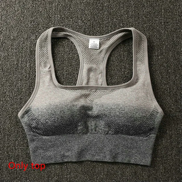 Black gray top Комплект из 2 предметов для йоги с вырезами, Женский бесшовный для спорта, спортивная одежда, одежда для фитнеса, женские леггинсы для спортзала с высокой талией, спортивные костюмы - Цвет: Black gray top