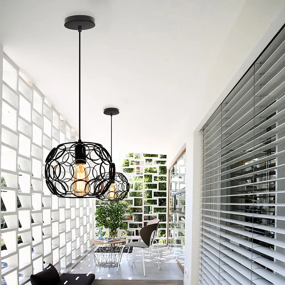 Retro Loft Industrial Iron Hanging Light Modern Metal Cage E27 Led Pendant Lamp Indoor Kitchen Living Room Bedroom Restaurant afbeelding