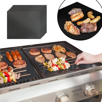 

6Pcs Non-stick BBQ Barbecue Baking Mat Pad Reusable Teflon Cooking Grilling Sheet Heat Resistance Easily Cleaned Kitchen Tools