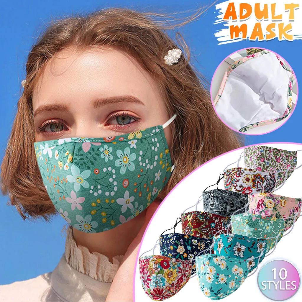 

Fast Delivery 1PC Adult Washable Adjustable Breathable Floral Print Face Mask Bandage Face sunscreen Mascarilla reutilizable