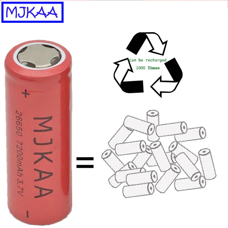 MJKAA 2/4 шт. 26650 Высокое Ёмкость 7200 мА/ч, 3,7 V Перезаряжаемые Li-Ion Батарея для фонарик Фонарь
