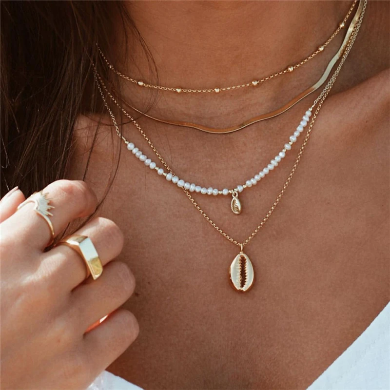 Boho винтажное модное многослойный ожерелье s для женщин Многоэлементный геометрический Хрустальный каменный кулон длинное ожерелье подарок ювелирные изделия - Окраска металла: NE-0054-23