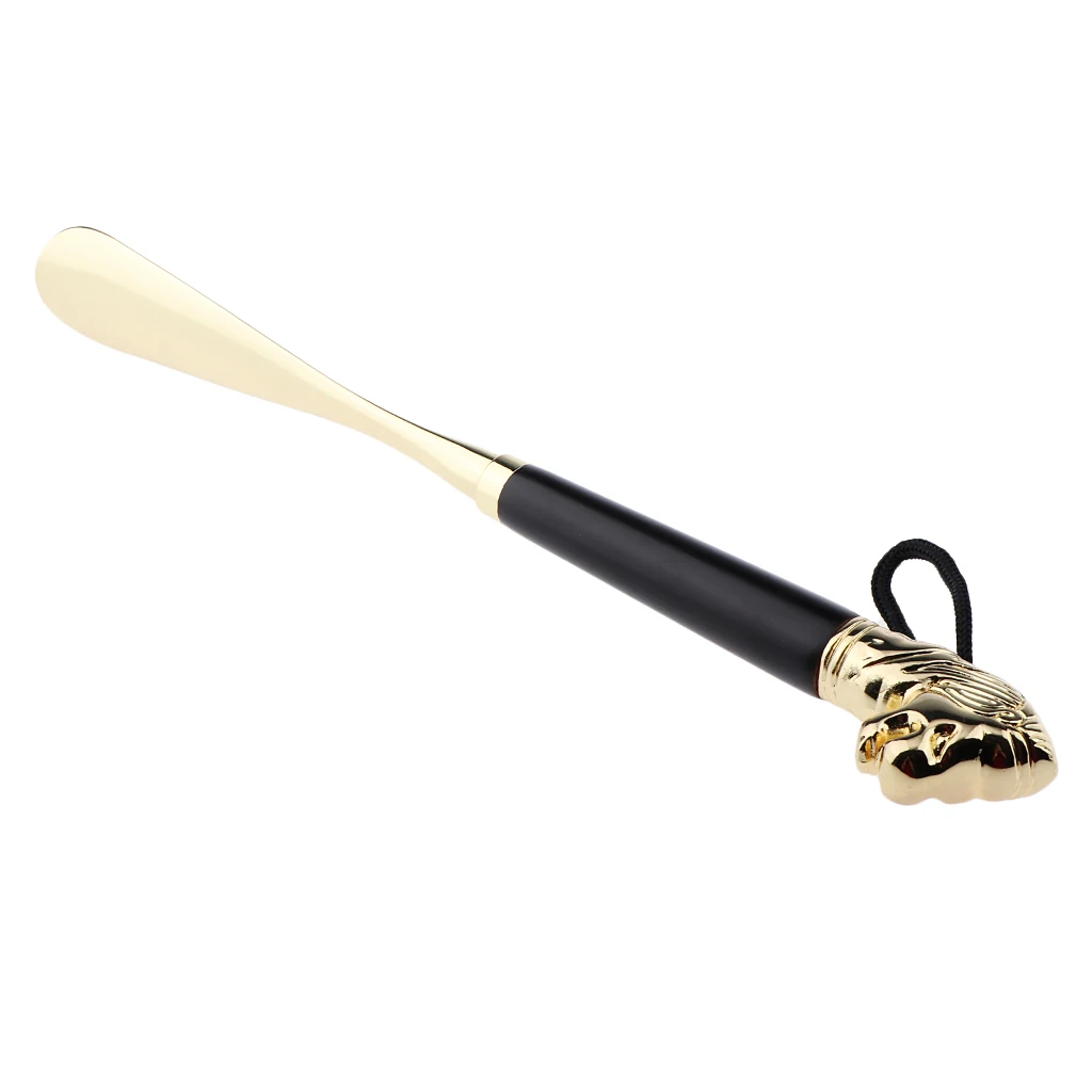 Fashion Lion Head Decoration Black Wood Handle Metal Shoehorn Shoe Horn Spoon Shoe Lifter