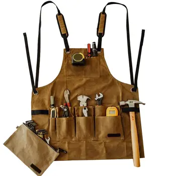 

Apron Collector Canvas Oil Wax Cloth Multiple Pockets Tools Storage Apron Waterproof for BBQ Men 26 inch TB Sale