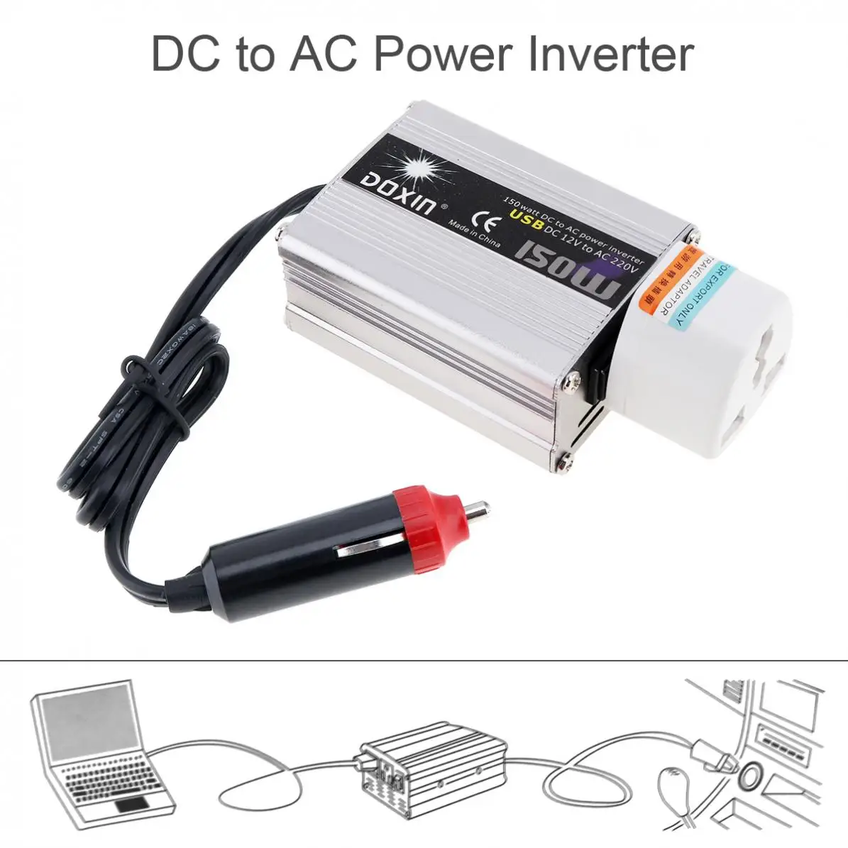 

150W DC 12V 24V to AC 220V 110V Car Power Inverter with USB Portable Stereos Charging Port New