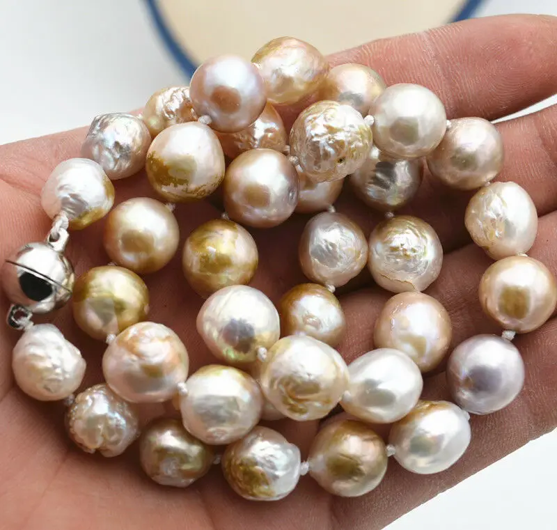 

BAROQUE LUSTER 10-12 MM NATURAL SOUTH SEA PEARL NECKLACE18"Magnet buckle