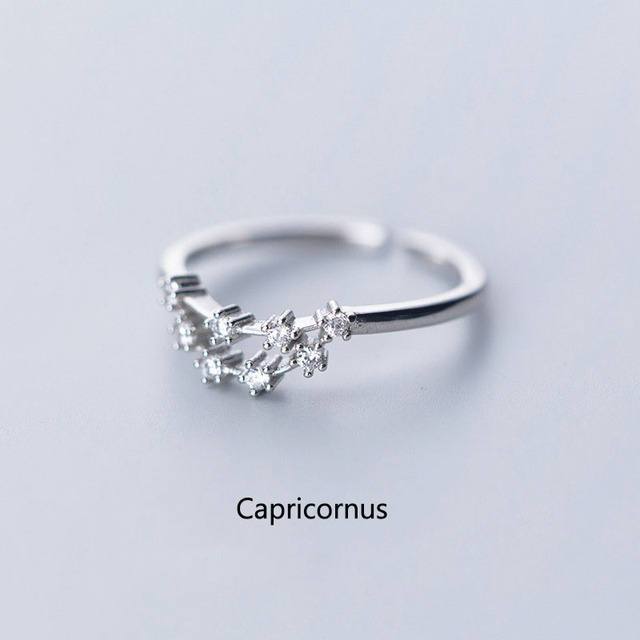 Elegant Zodiac Sign Finger Rings for Women Silver Color Adjustable CZ Zircon Ring 12 Constellation Jewelry Birthday Gift