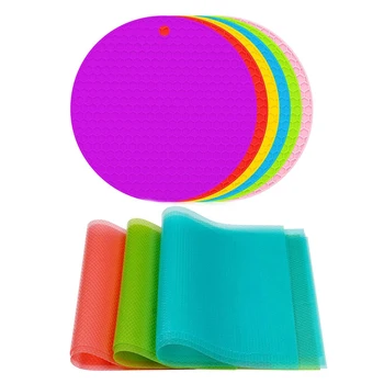 

6 Pack Silicone Pot Holders Mat & 12 Pack Refrigerator Mats,Washable Fridge Mats Liners Waterproof Fridge Pads