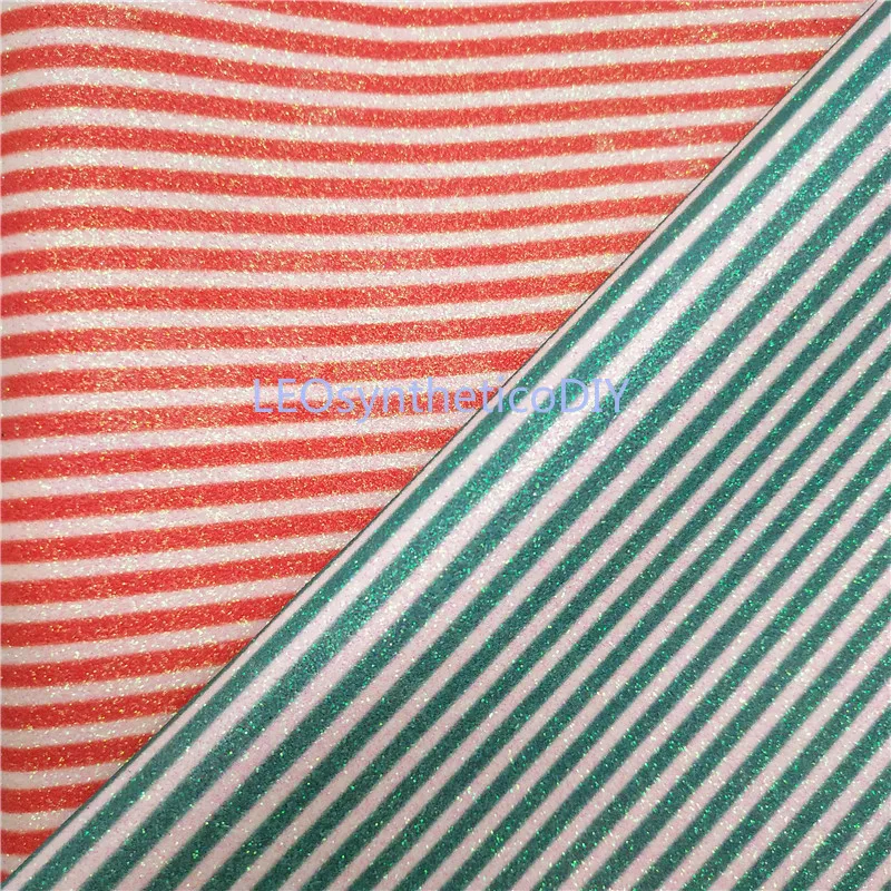 

1PC 21X29CM Red and Green Glitter Fabirc, Stripes Glitter Leather, Glitter Leather Sheets For Making Bows LEOsyntheticoDIY S160F